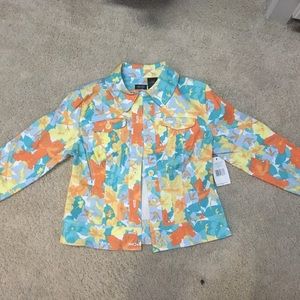 Nicole by Nicole Miller Multicolor Floral Jean Jacket - Blue, Orange, Yellow